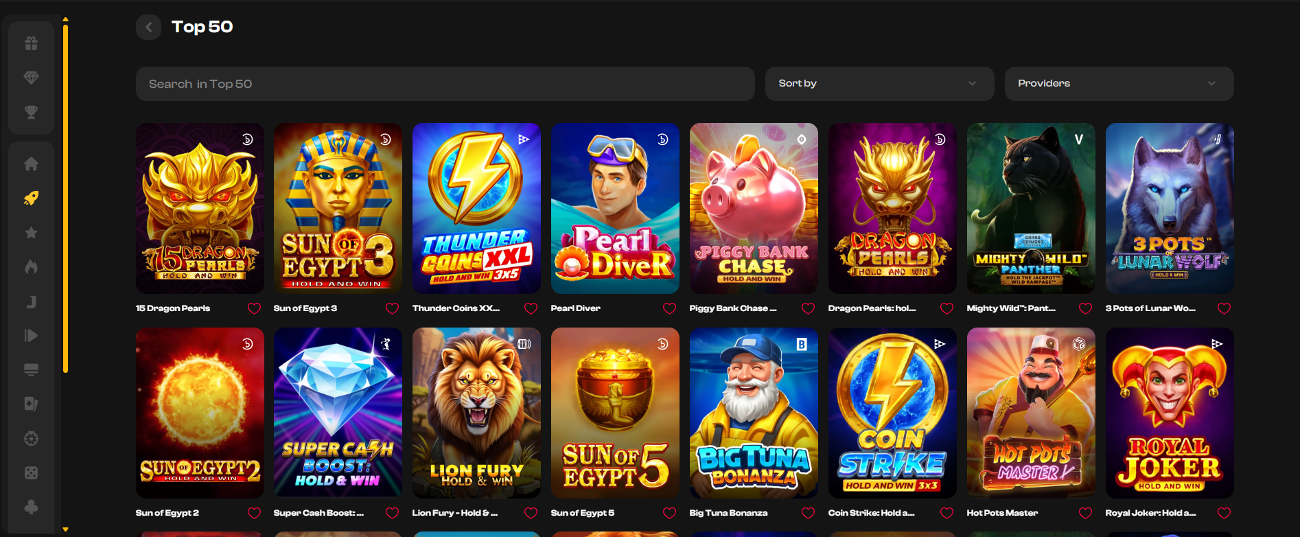 A showcase of the top fifty most popular casino games available at Wild Card City