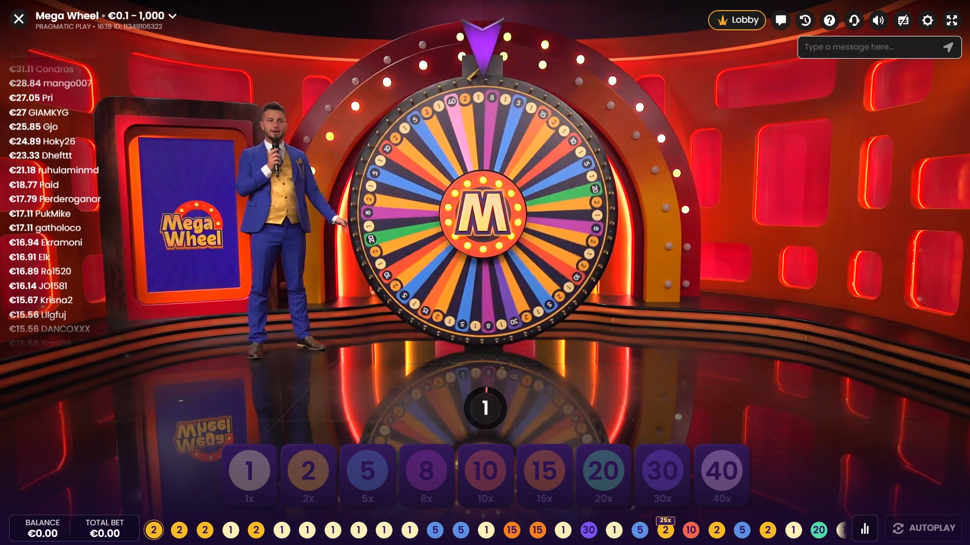 Mega Wheel by Pragmatic Play gameshow studio with main wheel layout