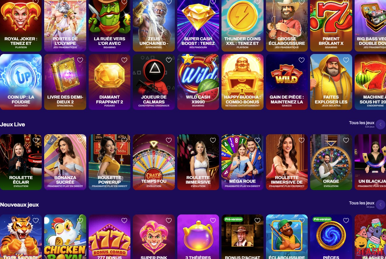 Vaste catalogue de jeux de casino disponibles sur la plateforme Candyspinz