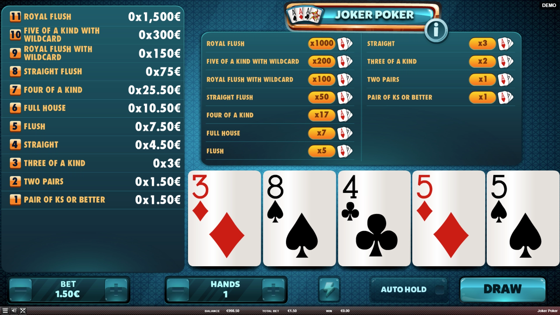 Testing strategy on the Joker Poker video poker game by Red Rake