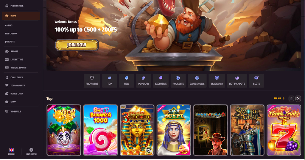 Aperçu du lobby principal de Dragonia Casino montrant les différentes catégories de jeux disponibles