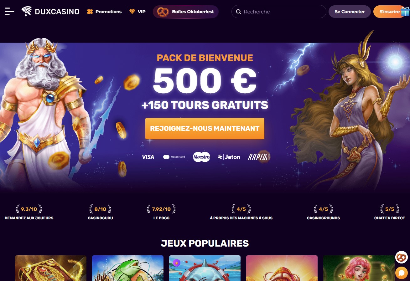 Bienvenue sur la plateforme réinventée de Dux Casino avec un design moderne et intuitif