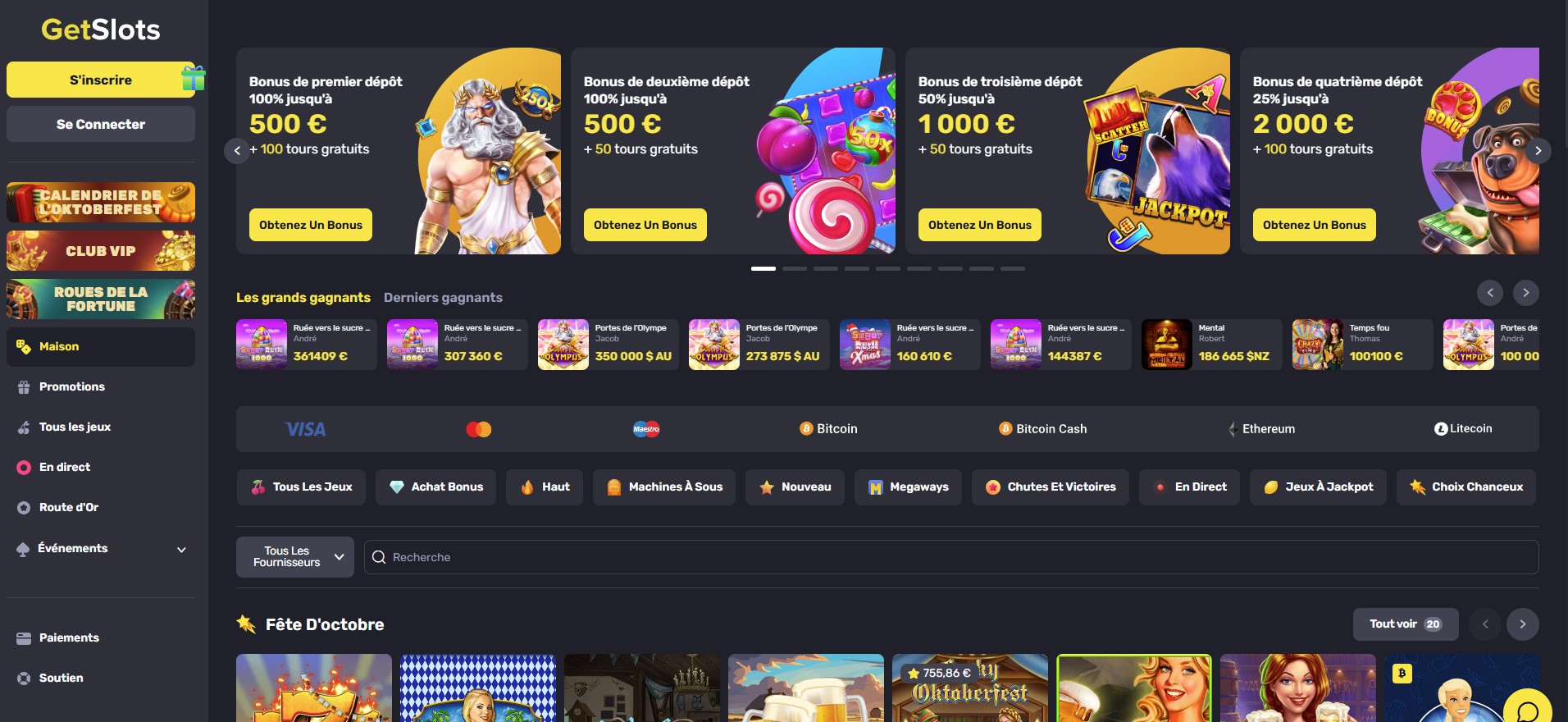 Offre de bienvenue exclusive Getslots : jusqu'à 4 000€ et 300 tours gratuits.