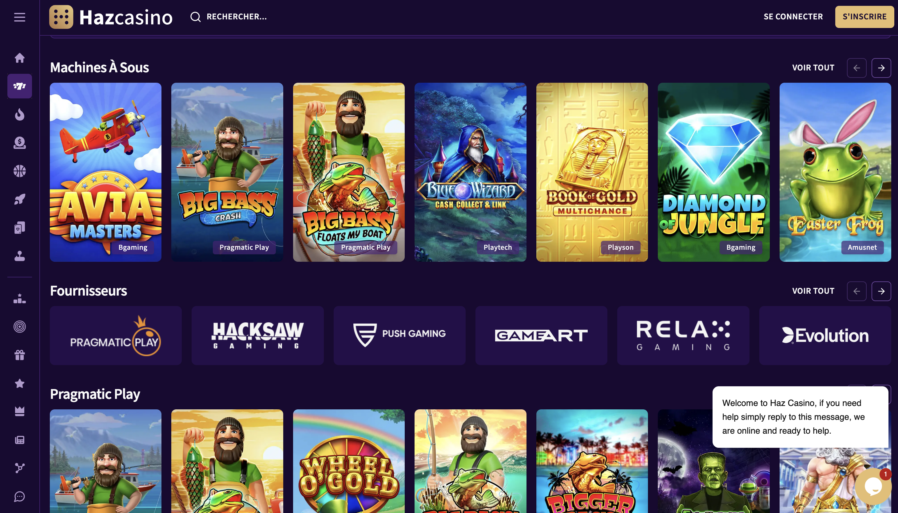 Sélection de jeux sur Haz Casino