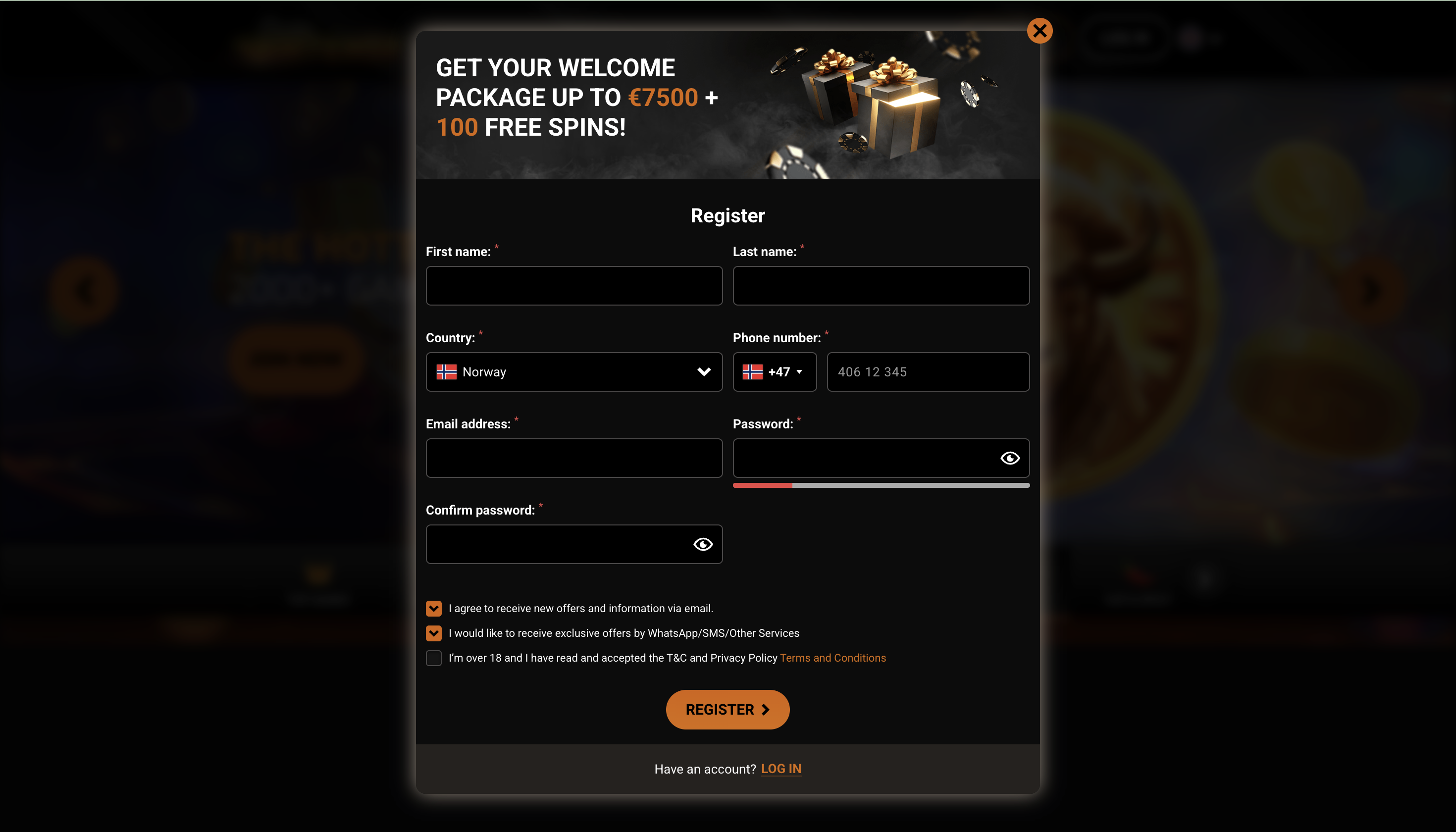 Processus d'inscription Intense Casino