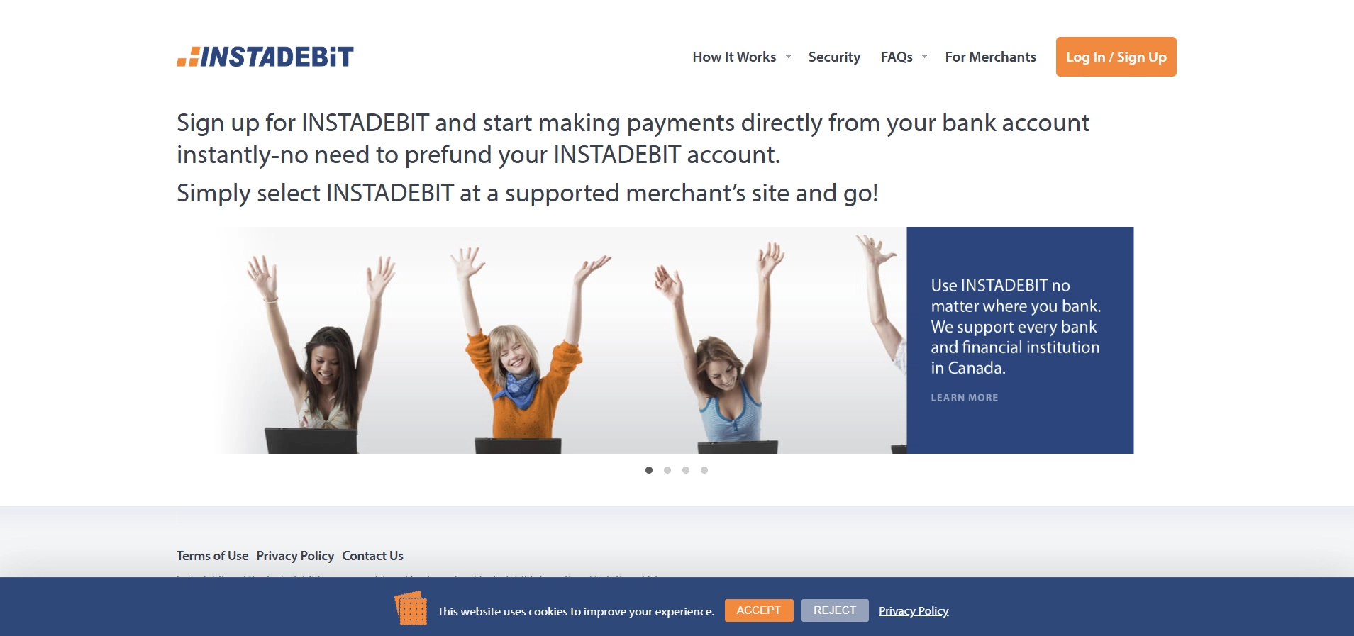 Instadebit allows instant direct payments from Canadian bank accounts online