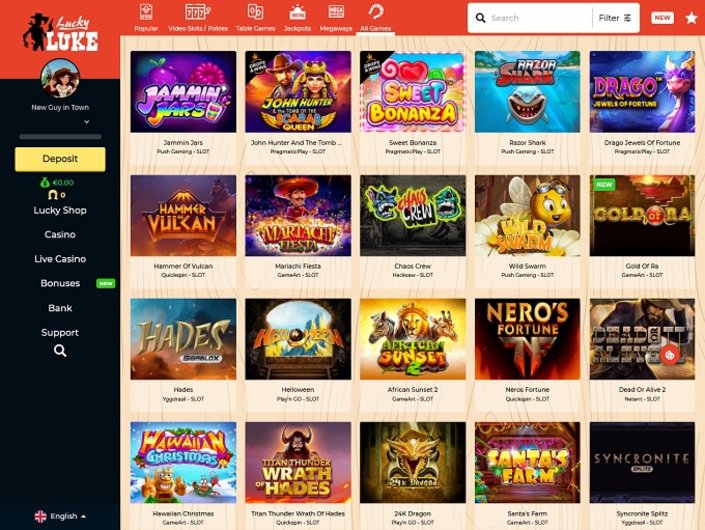 Aperçu du lobby Lucky Luke Casino avec une interface thématique Western immersive