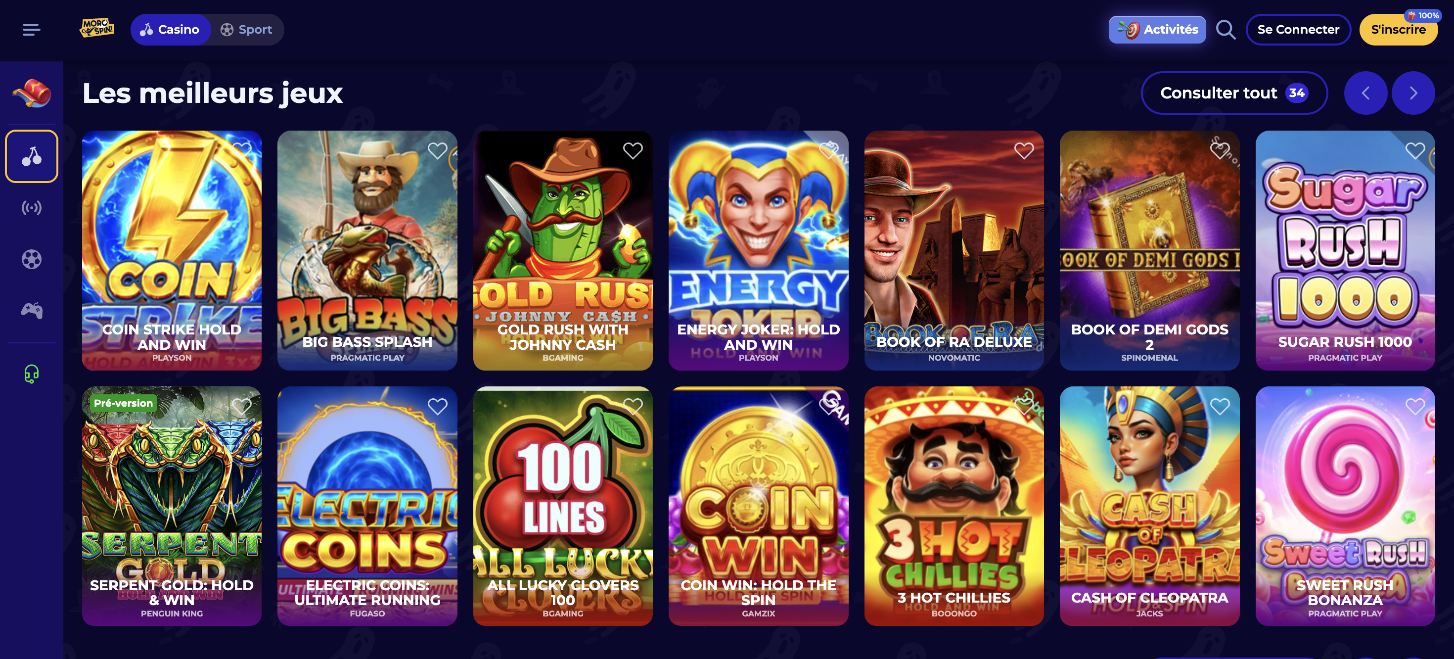 Sélection de jeux sur Morospin Casino