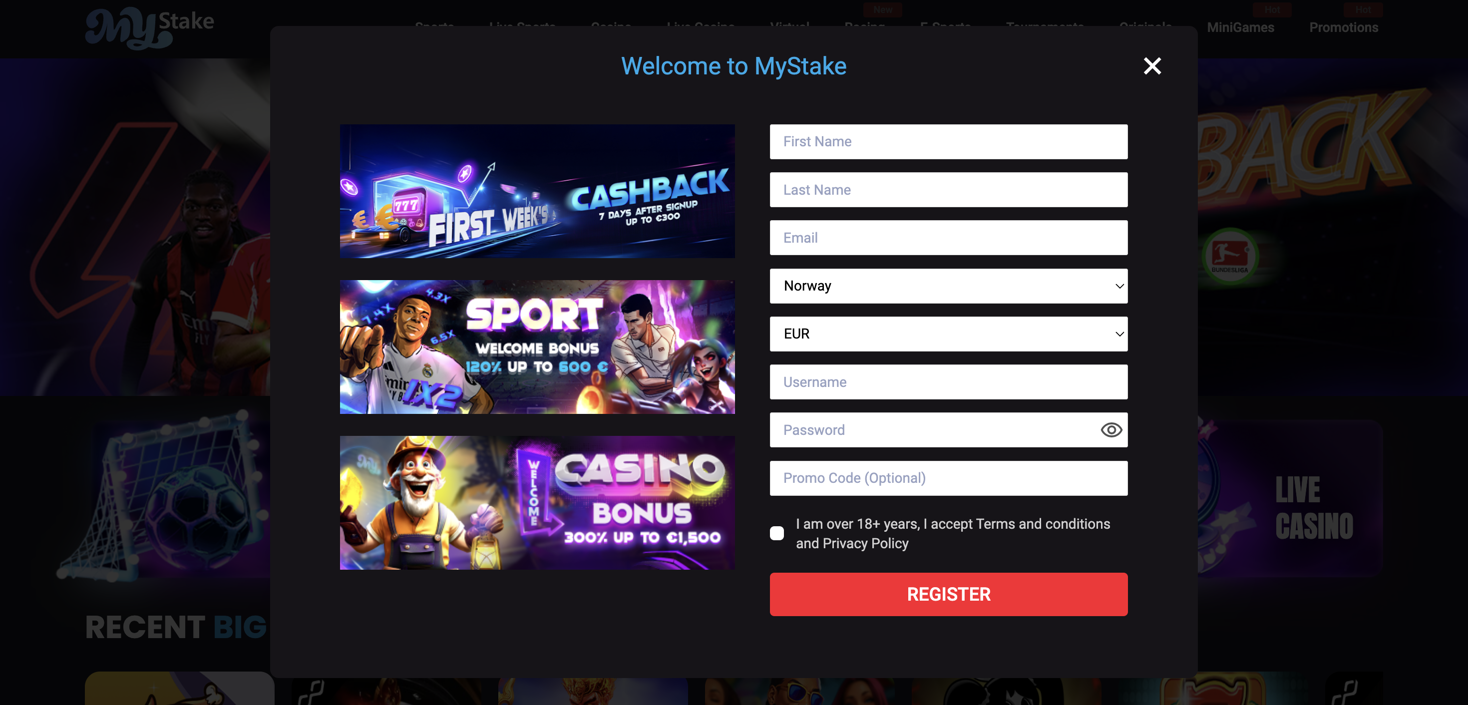 Inscription sur MyStake Casino