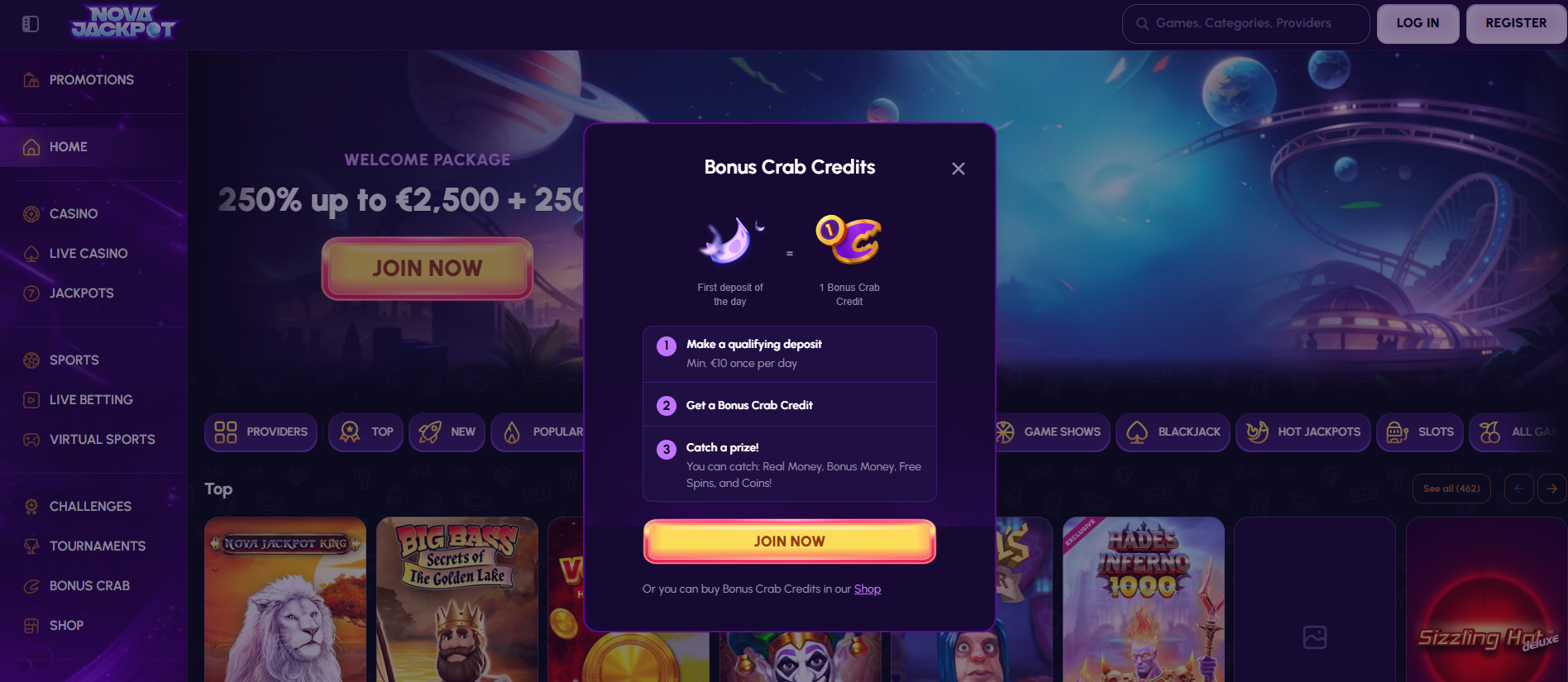 Représentation visuelle des crédits bonus et offres promotionnelles chez Nova Jackpot
