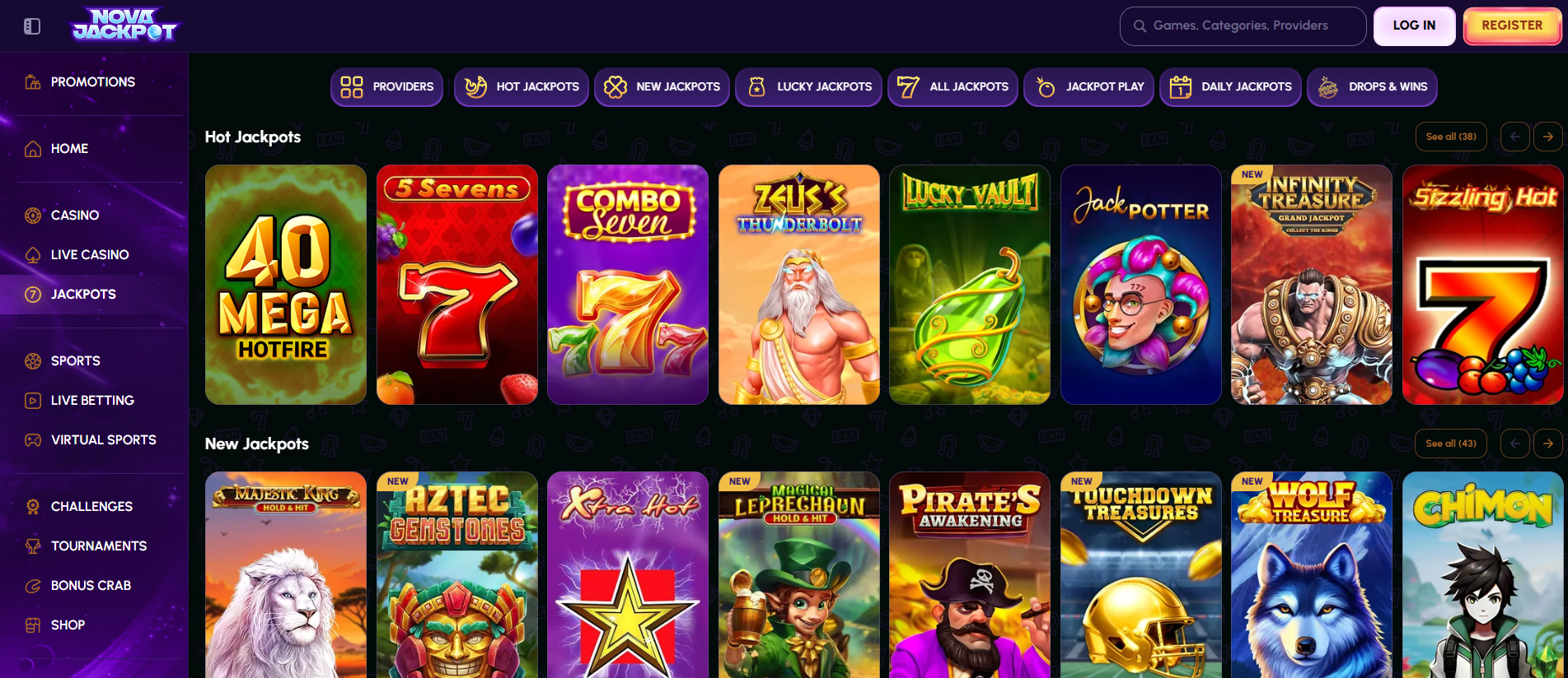 Sélection de machines à sous avec jackpots progressifs massifs sur Nova Jackpot