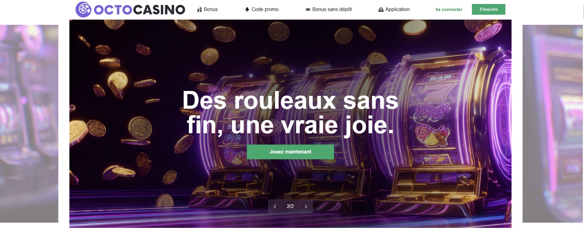 Aperçu de la page d'accueil accueillante du casino Octo France réinventé