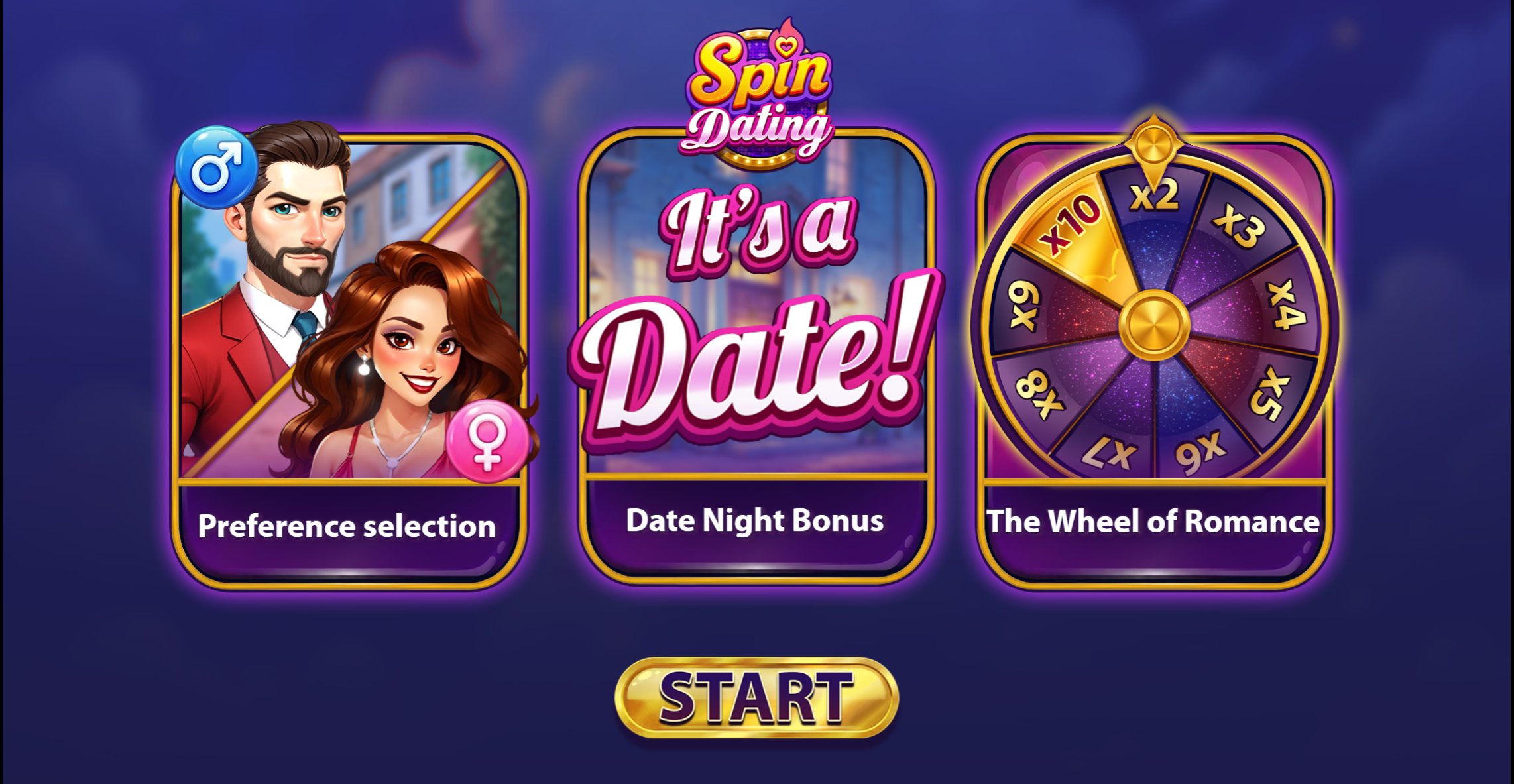 Tela inicial do slot Spin Dating mostrando o design vibrante e romântico.